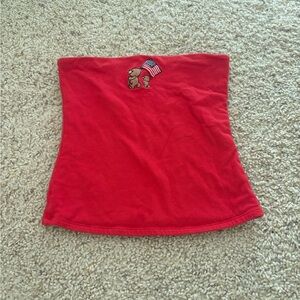 Red Tube Top with Bear and Flag Design